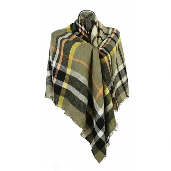 Oversized Green Plaid Blanket Scarf - Picture 5 of 10